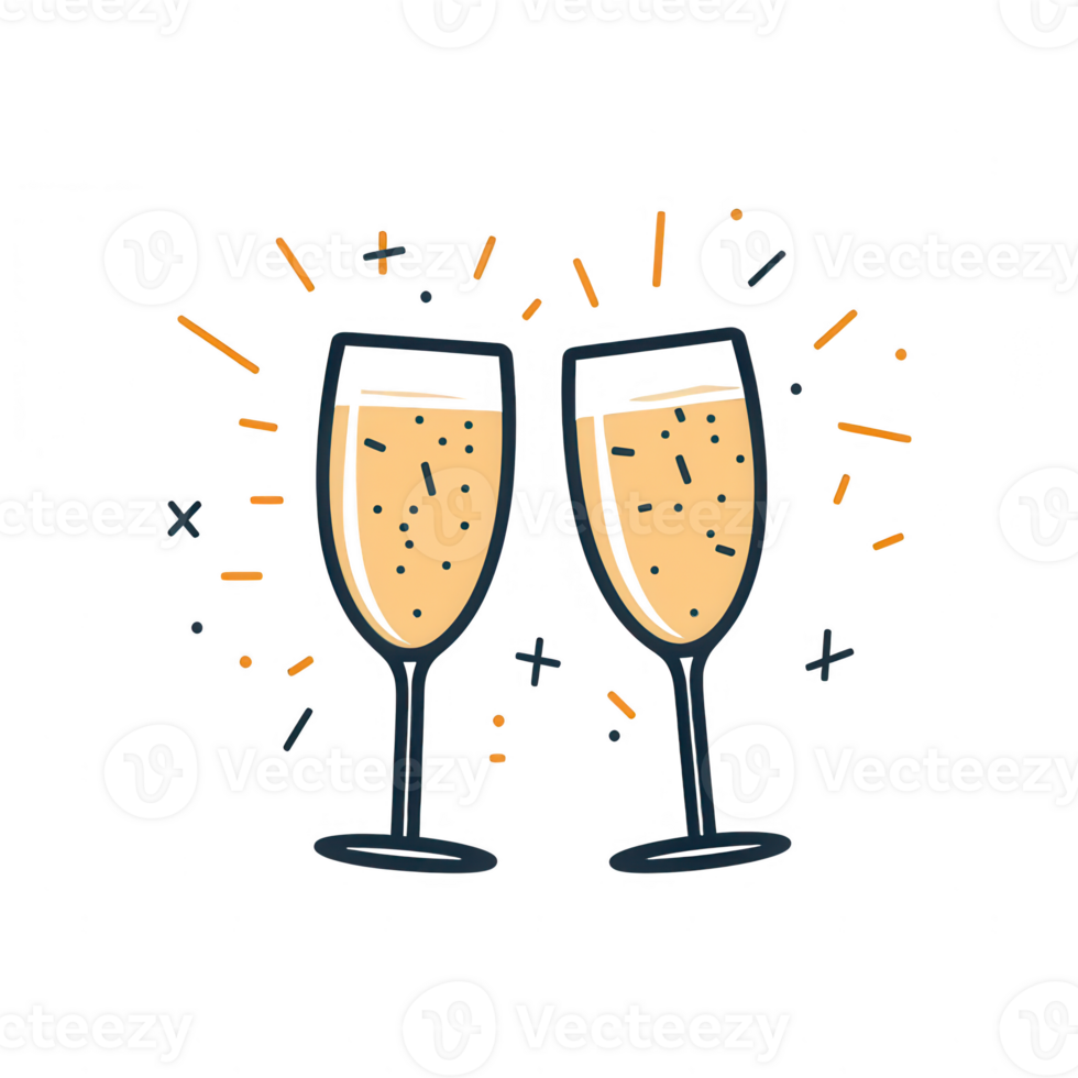 Two glasses of sparkling beverage with a celebratory background, perfect for any occasion. png