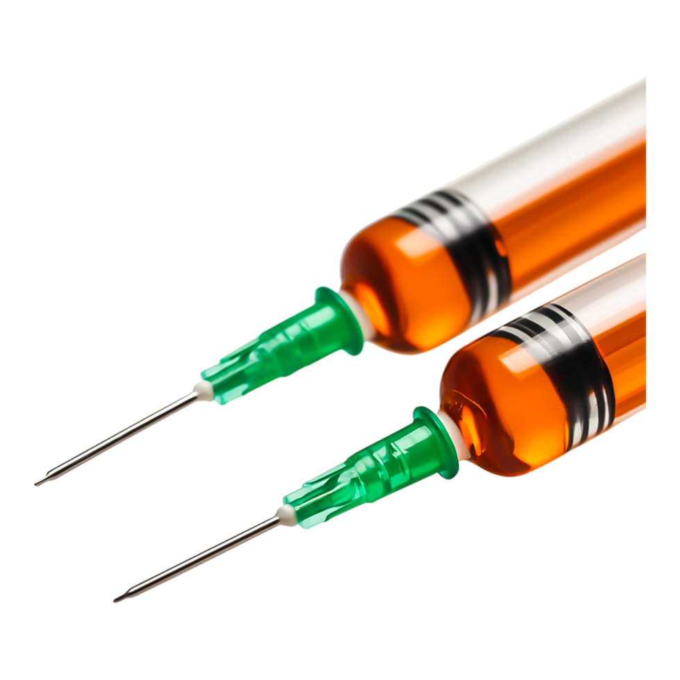 Close-Up View of Two Syringes with Liquid for Medical Use png
