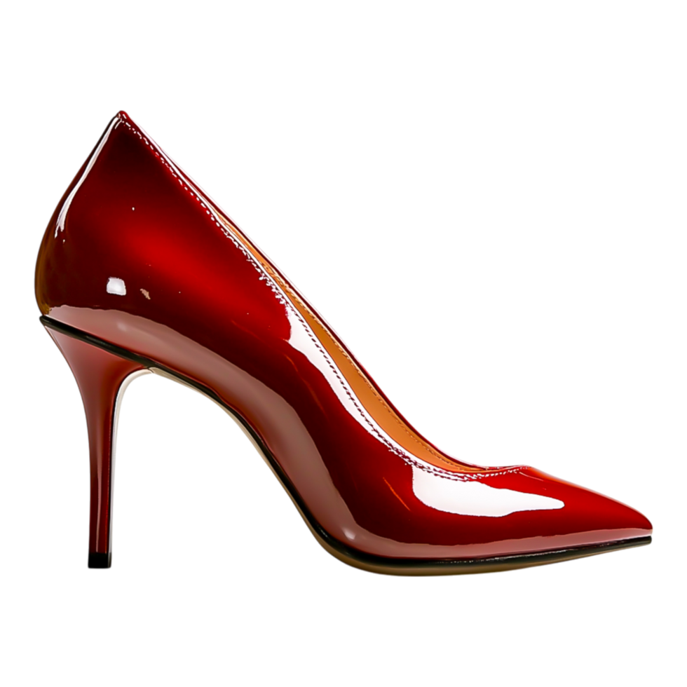 Elegant Red High Heel Shoe with Glossy Finish and Stiletto Heel png