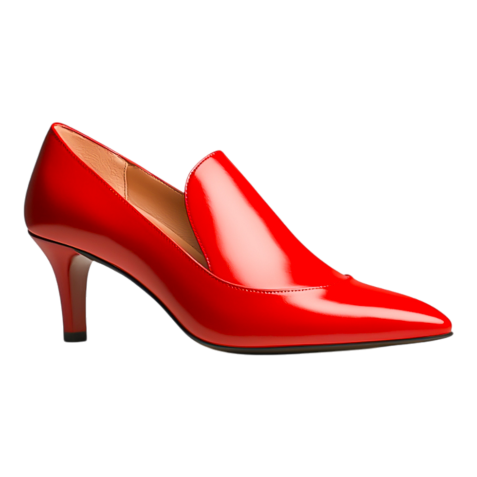 Elegant Red High Heel Shoe with Glossy Finish and Classic Design png