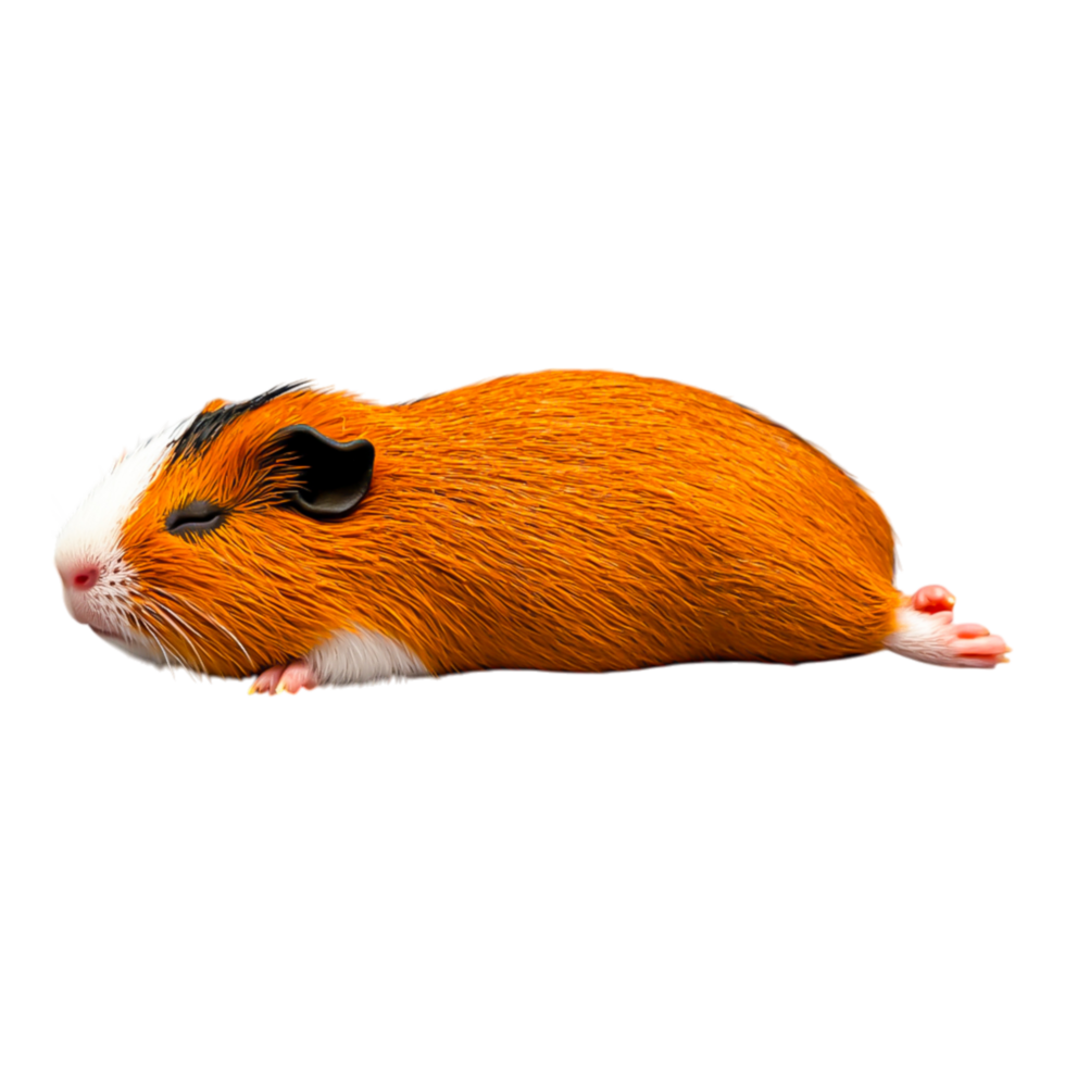 Cute orange guinea pig resting comfortably on a smooth surface png