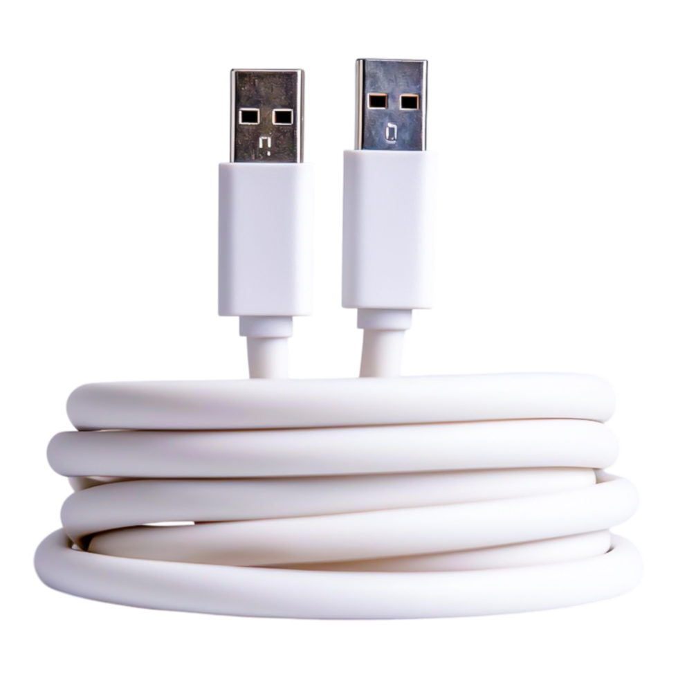 White USB Cable Coiled for Charging and Data Transfer Activities png