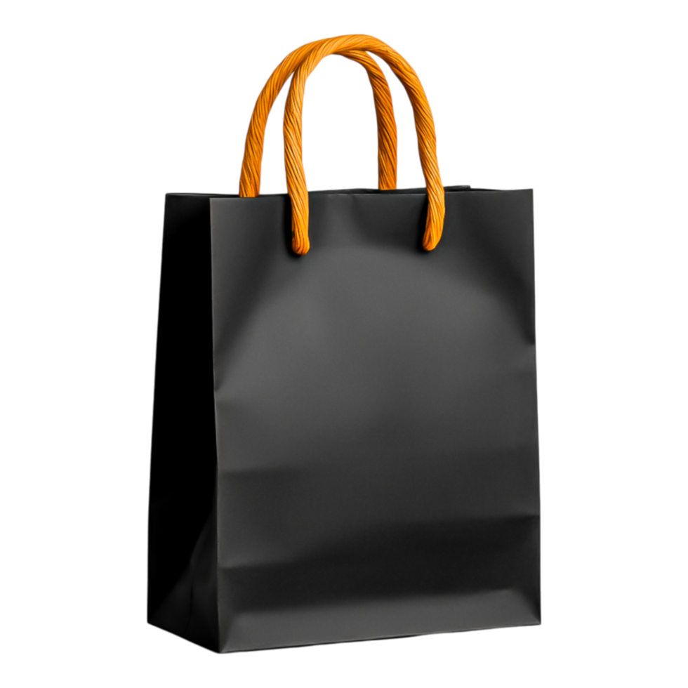Elegant Black Paper Bag with Orange Rope Handles for Packaging png