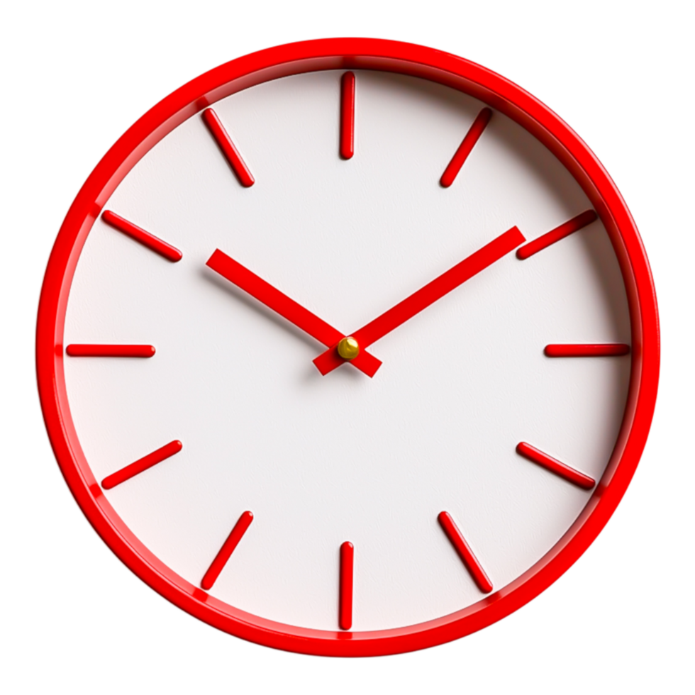Bright Red Wall Clock with Simple Design and Clear Time Display png