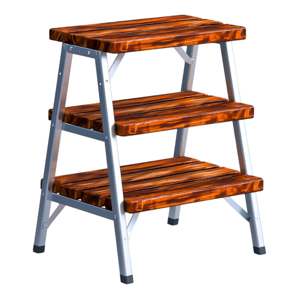 Three-step Ladder with Wooden Stacking Design and Metal Frame png