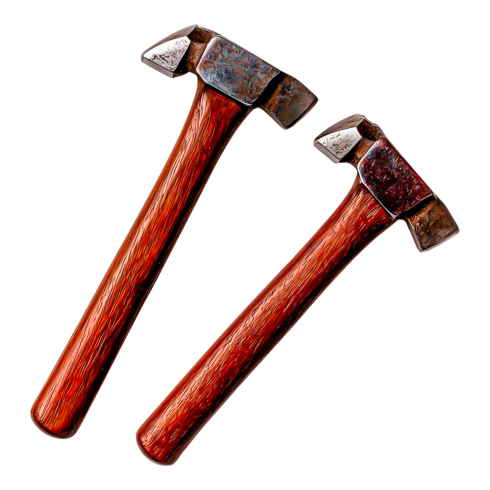 Detailed Close-Up of Vintage Wooden Hand Hammers on White Background png