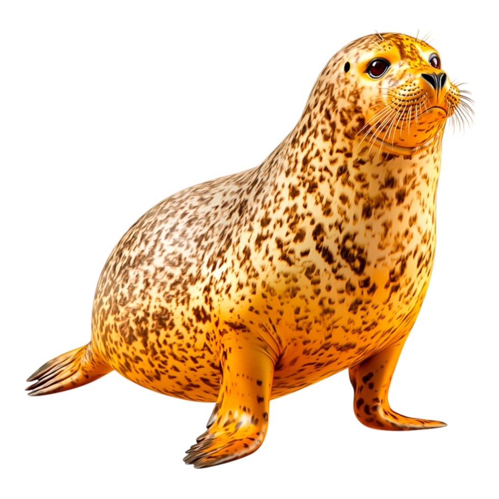 Realistic portrait of a spotted seal resting on a rocky shore png