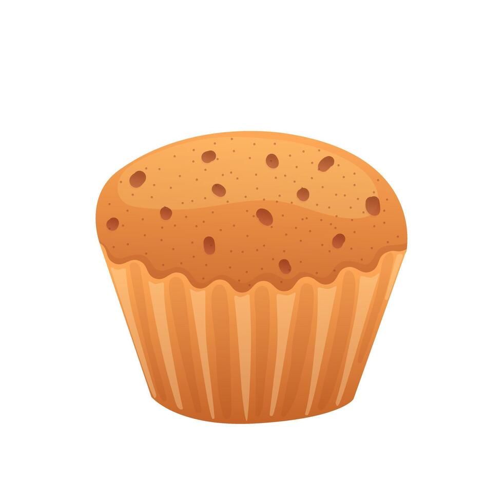 Cupcake in flat design. Sweet brown muffin in cup with chocolate chips. illustration isolated. vector