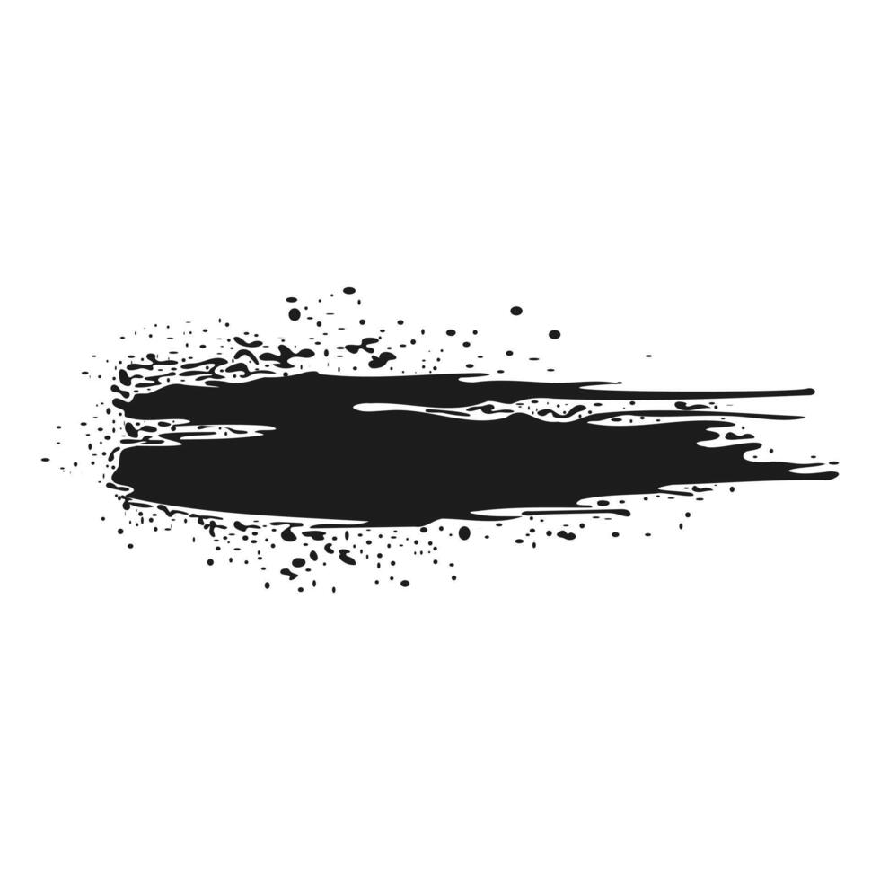 Black ink splatter in flat design. Dirty brush stroke with wet drops. illustration isolated. vector