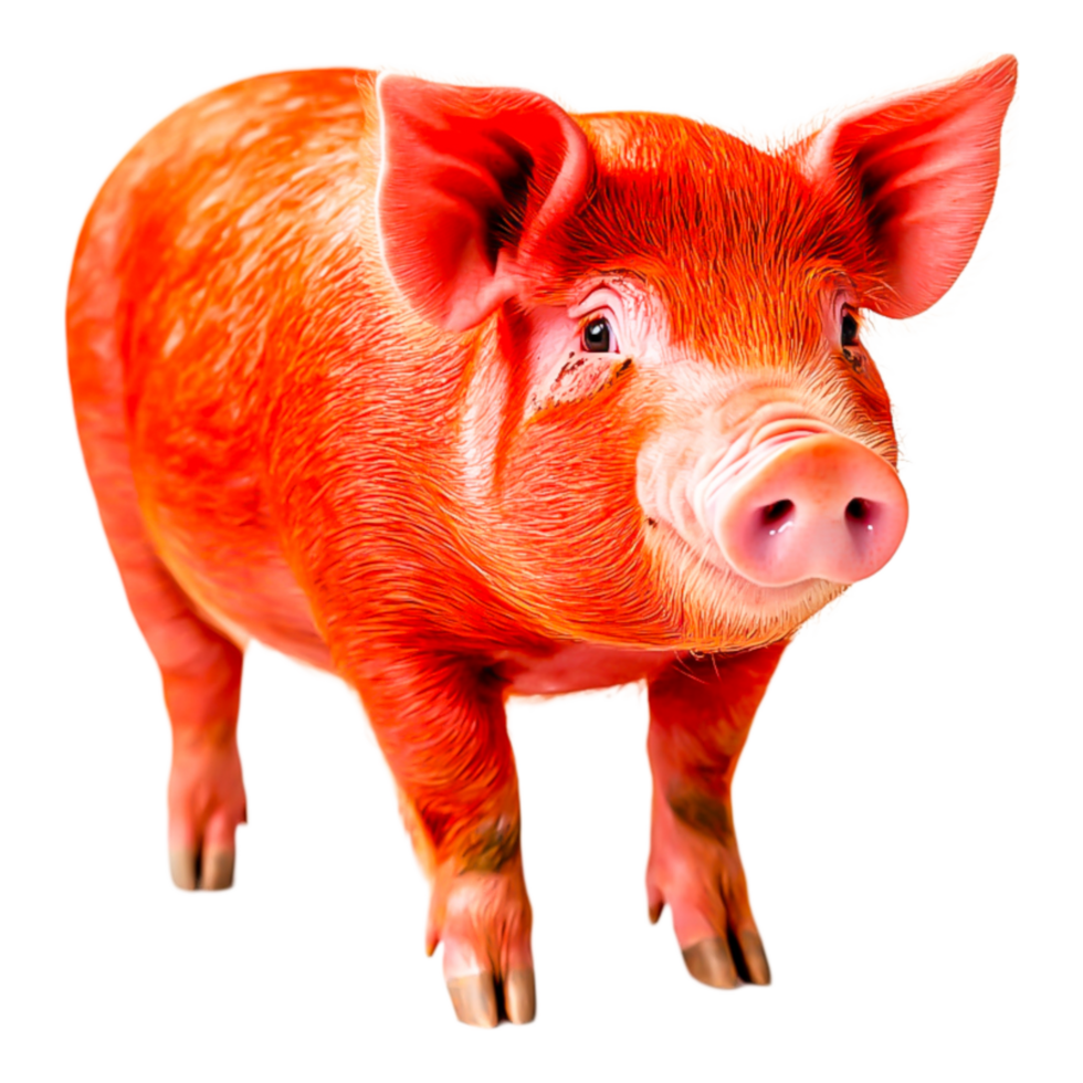 Realistic Pig with Bright Red Fur png