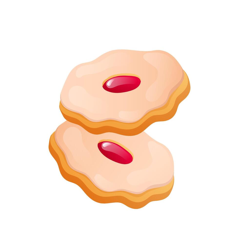 Icing cookies with jam in flat design. Frosted round desserts, bakery sweets. illustration isolated. vector