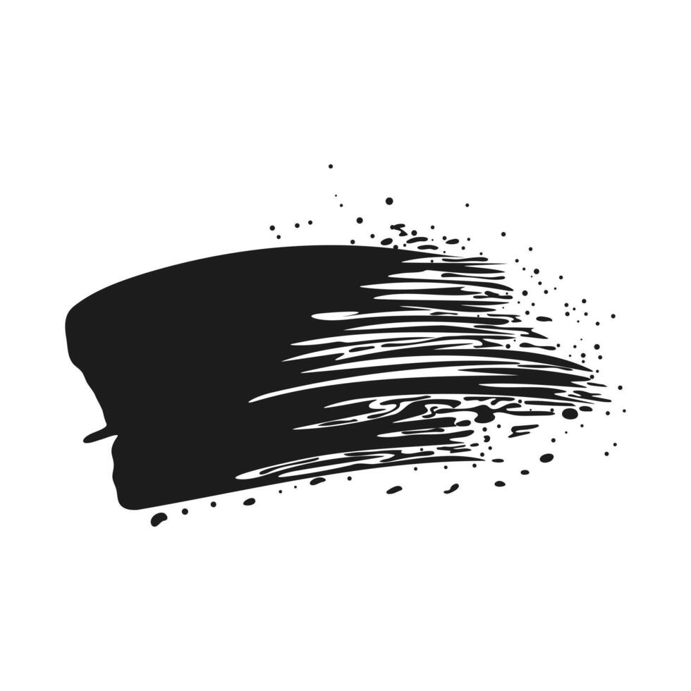 Black ink splatter in flat design. Rough textured paint brush stroke. illustration isolated. vector