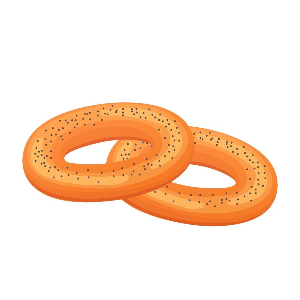 Bagels with seeds in flat design. Bakery products, breakfast round buns. illustration isolated. vector