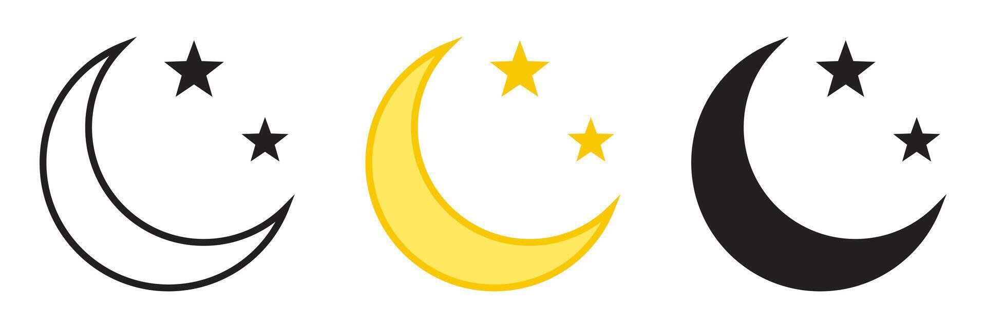 Crescent moon with stars icon. Night icon. Crescent moon icon yellow and black variatn. vector