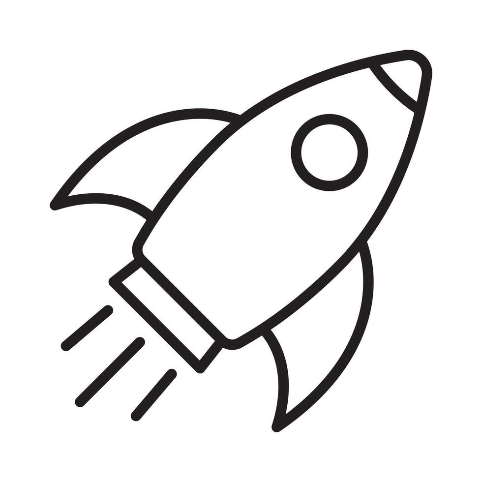 Rocket line icon. Cartoon flying rocket line icon. vector