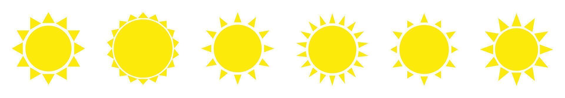 Set of sun icons in flat style, simple yellow sun. vector