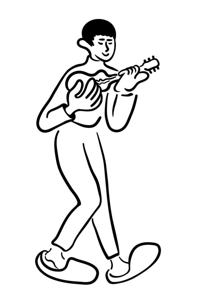 character play ukulele in doodle style vector