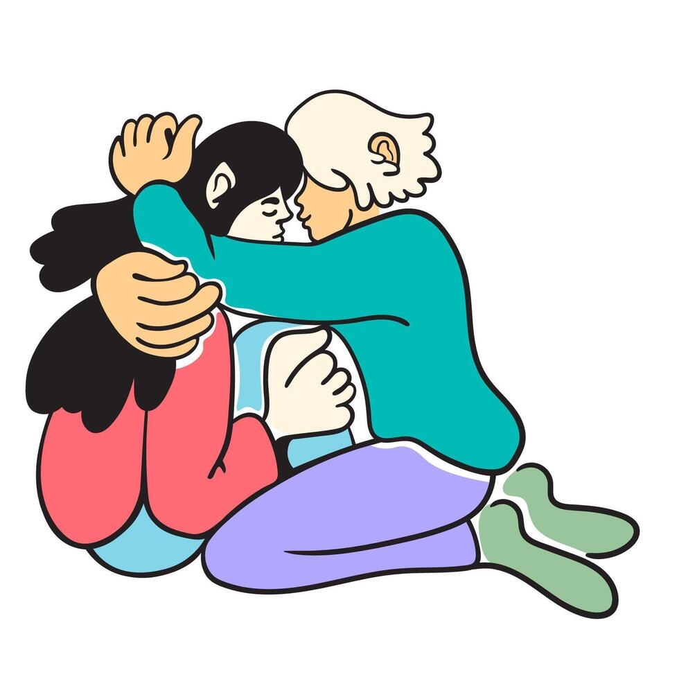 romantic couple hugs in hand drawn style in color vector