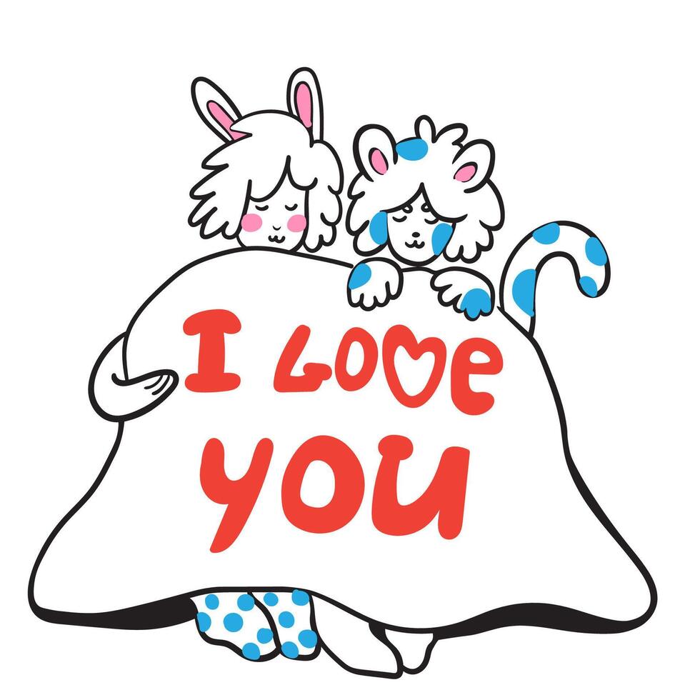 cute furry couple in doodle style vector
