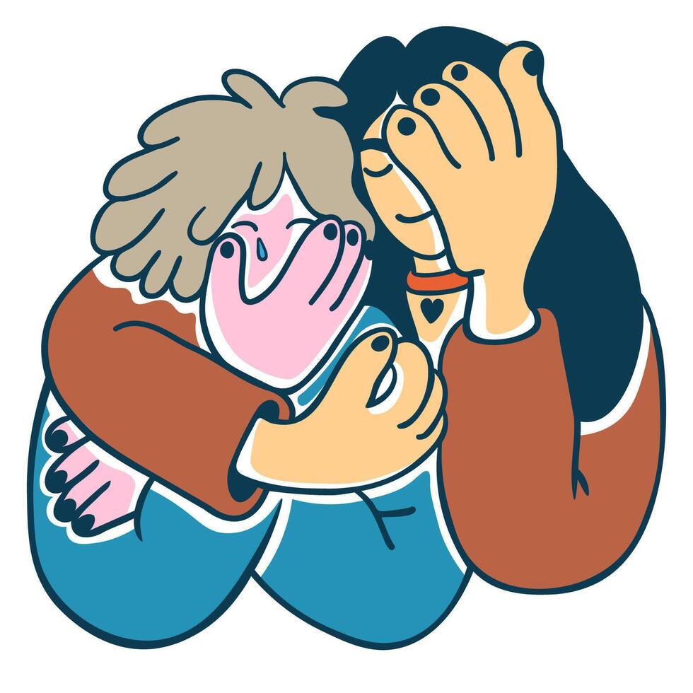 shy couple smiling in hand drawn style in color vector