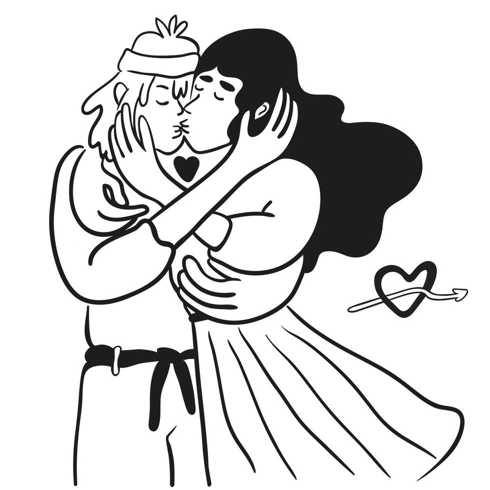 couple kissing in doodle style vector