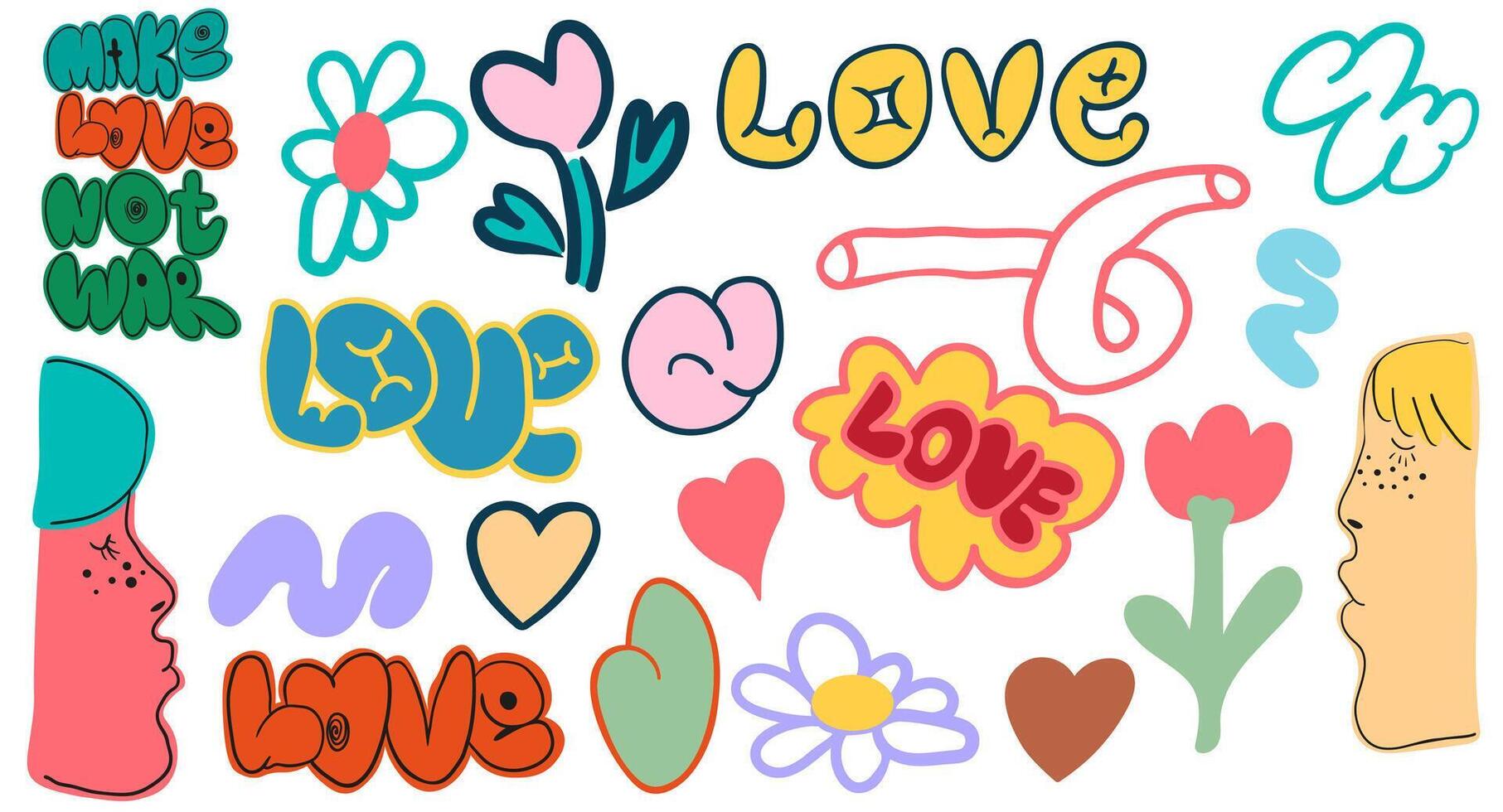 valentines sticker set in doodle style vector