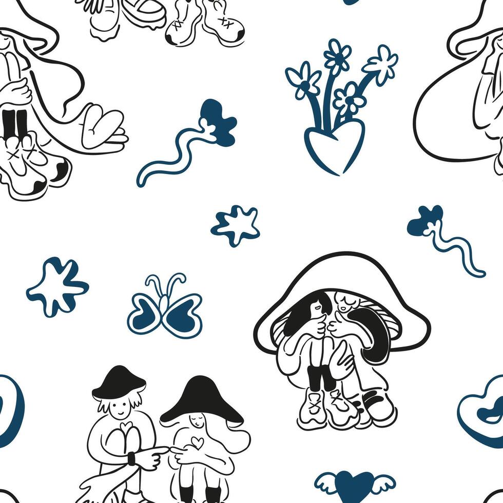 seamless pattern with couples and flowers vector
