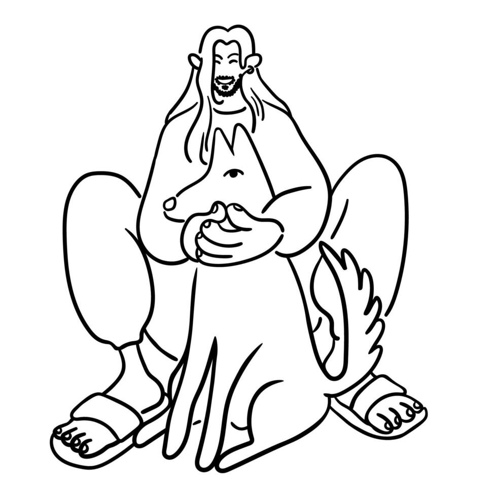 character sit with dog vector