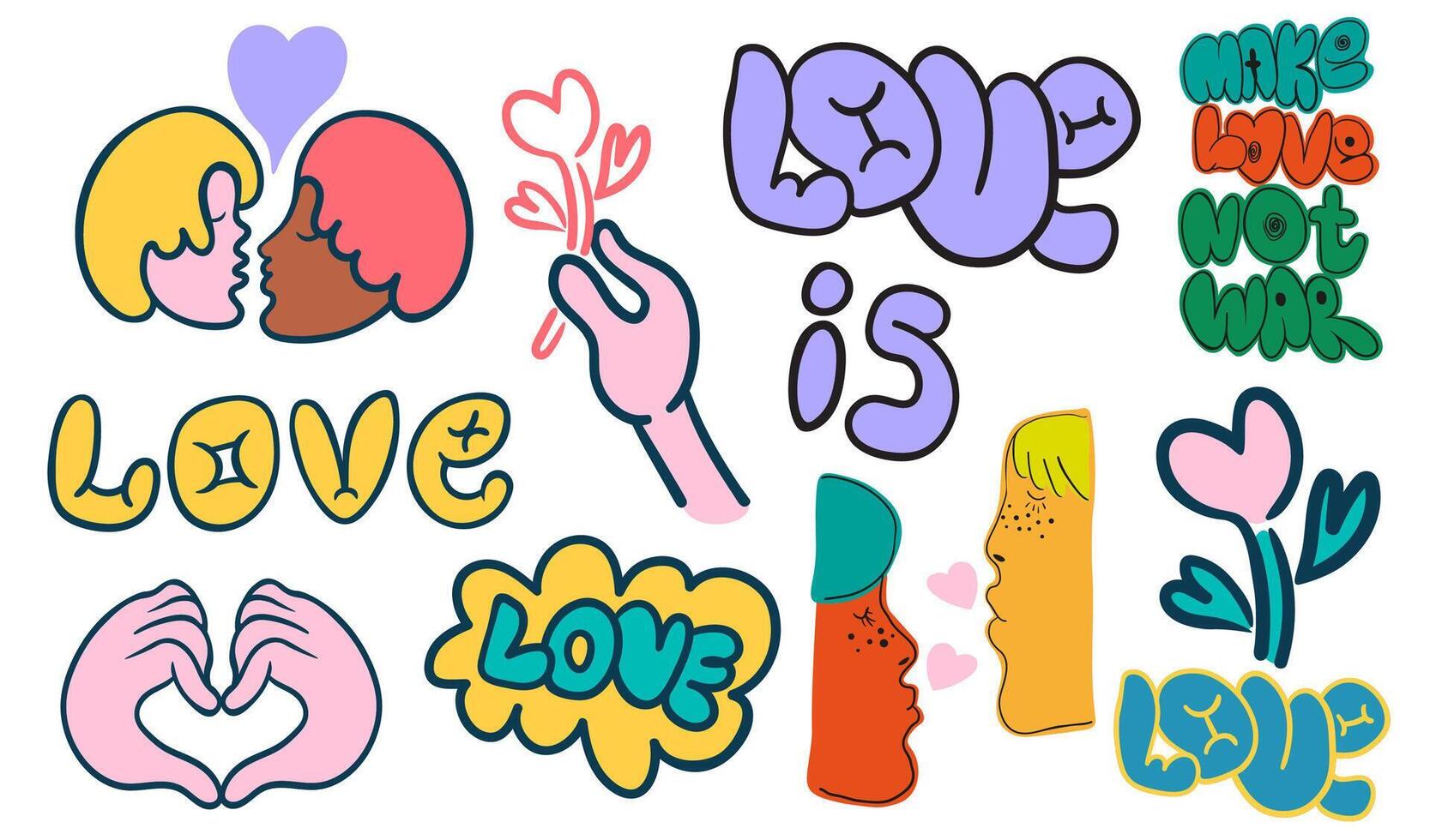 cute valentines sticker set in doodle style vector