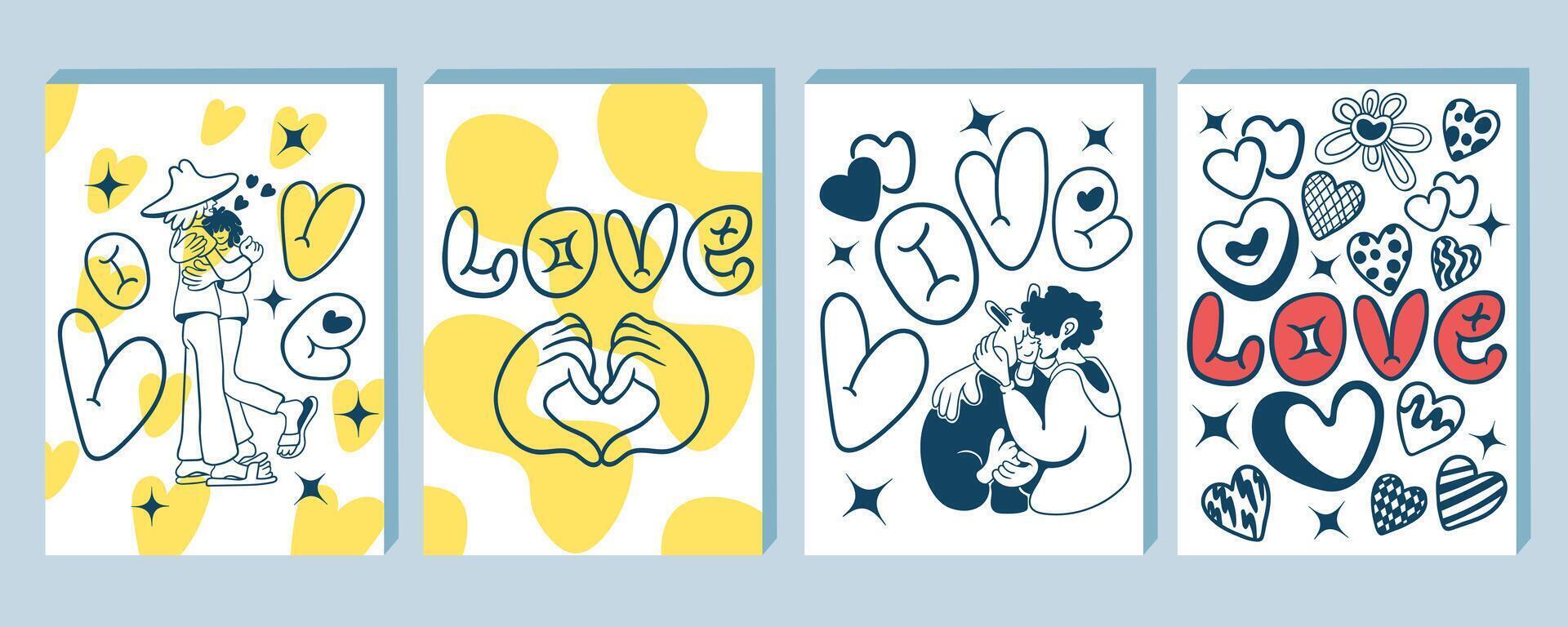 saint valentines vertical templates in doodle style vector