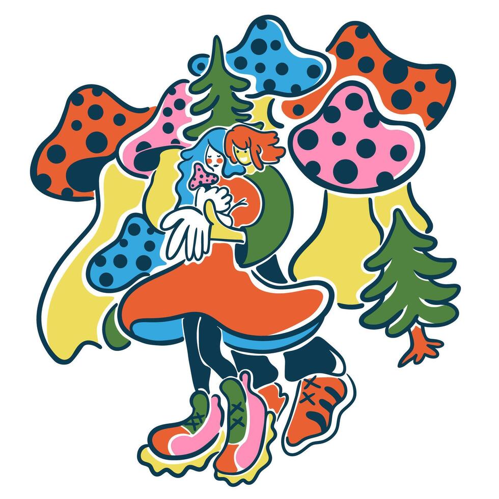 romantic couple with mushrooms in color vector