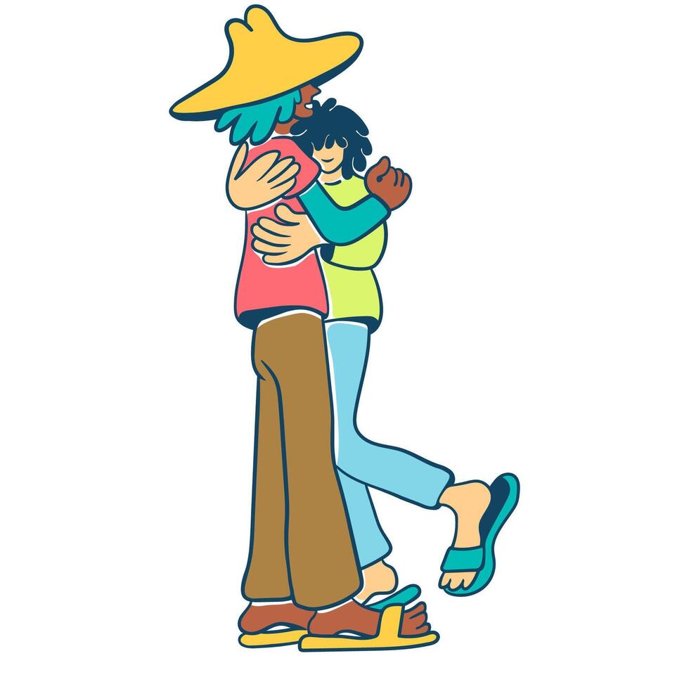 couple standing and hugs in hand drawn style in color vector