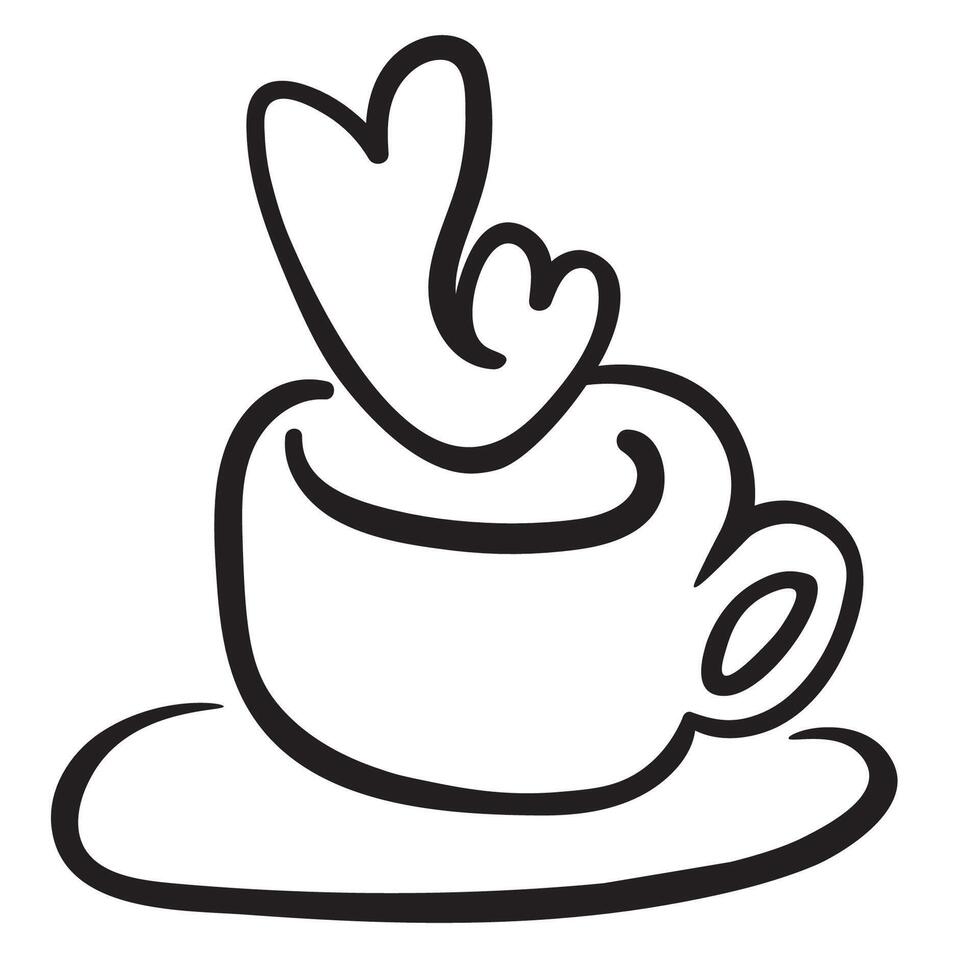 cup of tea with hearts in doodle style vector
