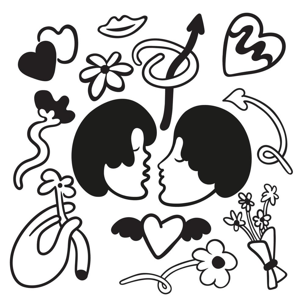 small doodle elements set with heads vector