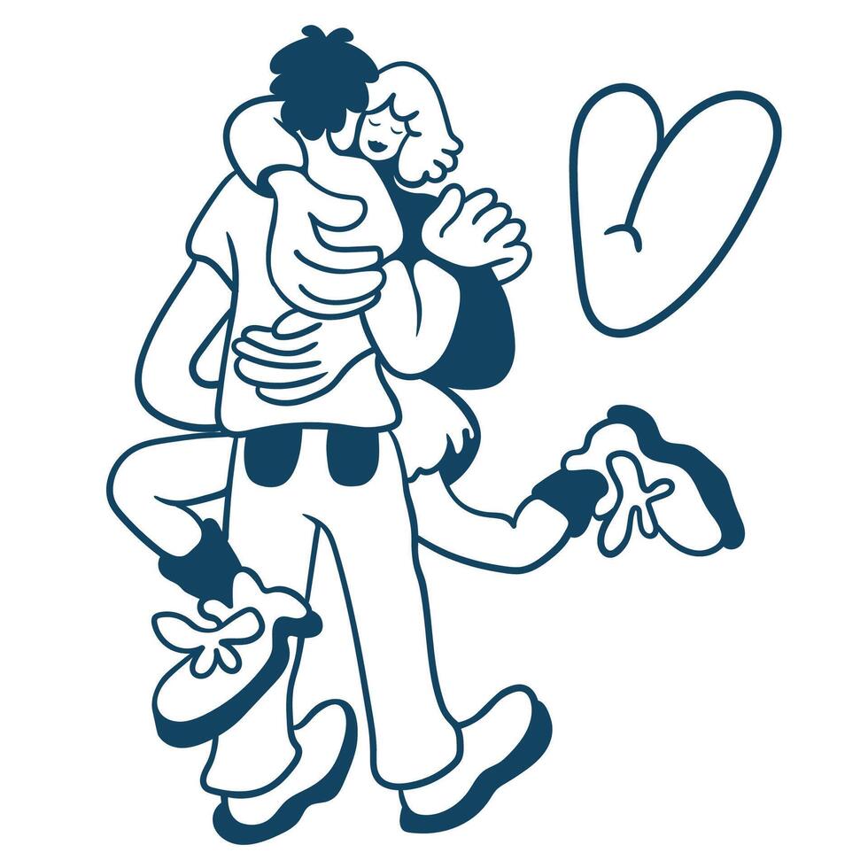 couple hugs and big heart in doodle style vector