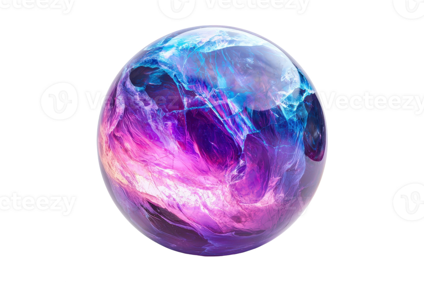 Vibrant abstract sphere with swirling colors of purple, blue, and pink, reflecting a cosmic, ethereal aesthetic, perfect for modern design projects. png