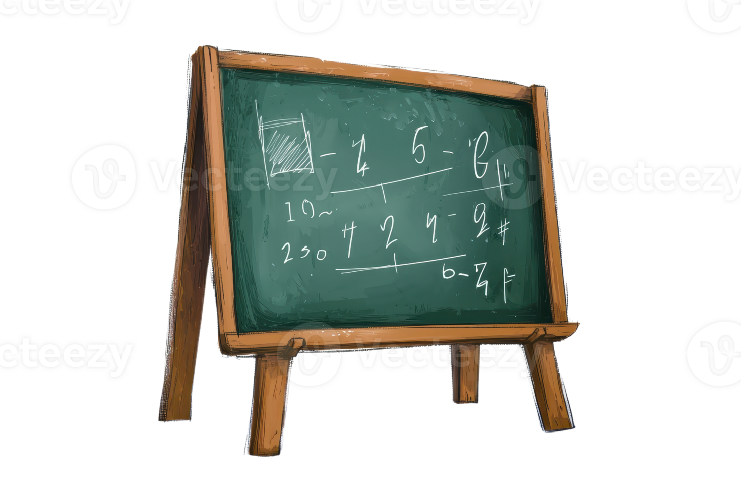 Vintage wooden framed chalkboard with mathematical calculations, perfect for educational and academic design projects and illustrations. png