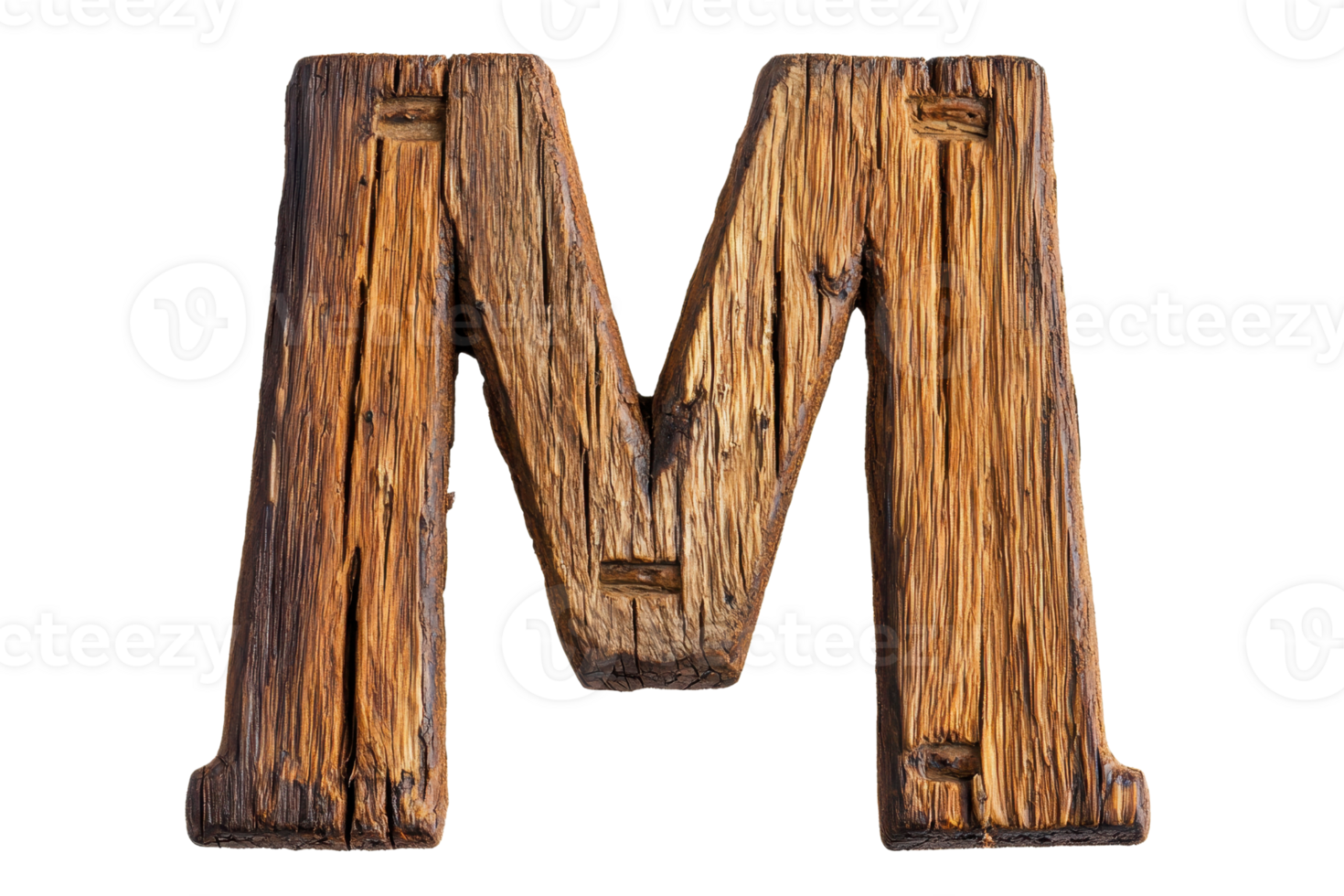 Rustic wooden letter M depicting a textured and aged timber design, perfect for typography projects and creative visuals. png