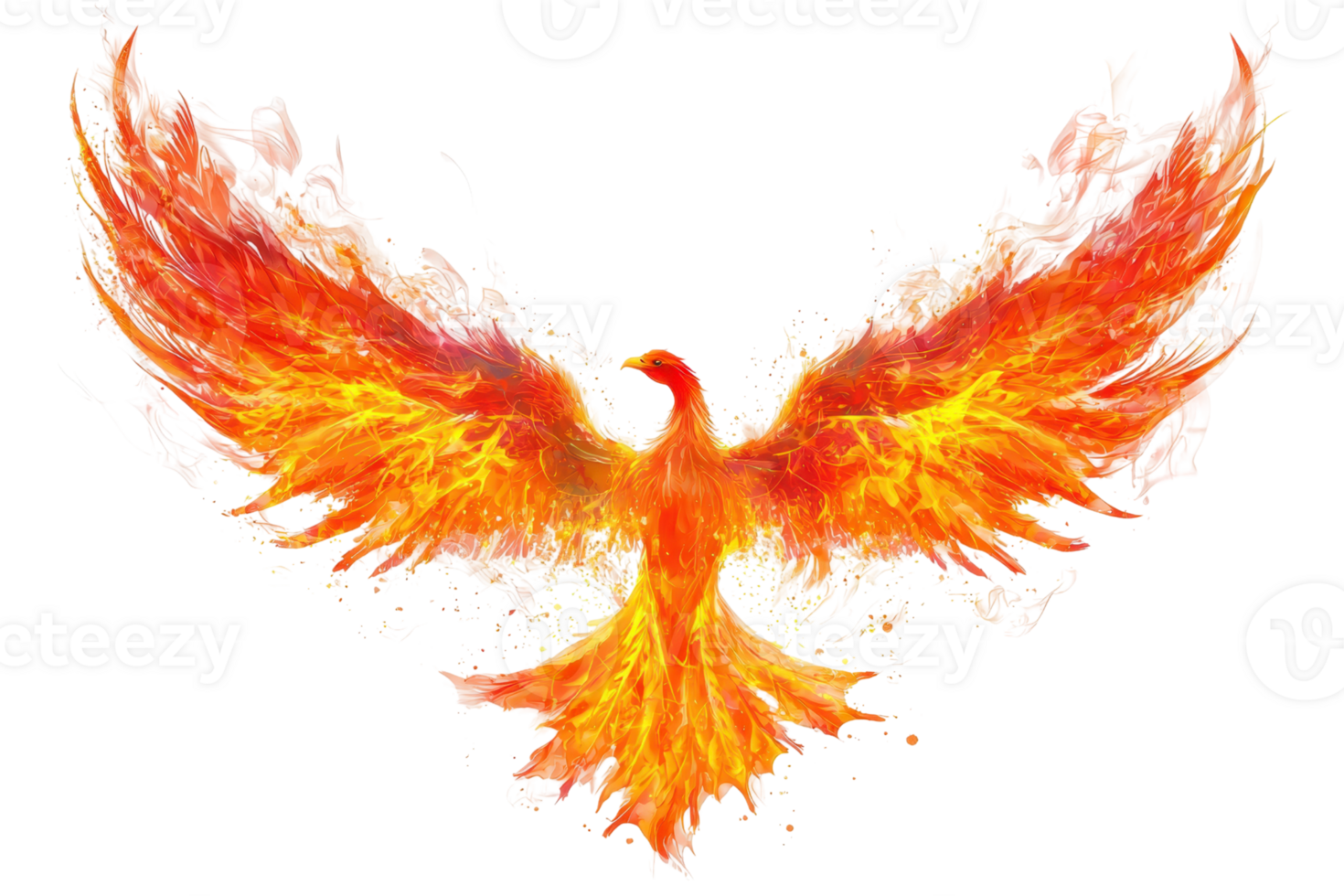 Vibrant depiction of a fiery phoenix rising with blazing wings, symbolizing rebirth, strength, and transformation in mythological realms. png