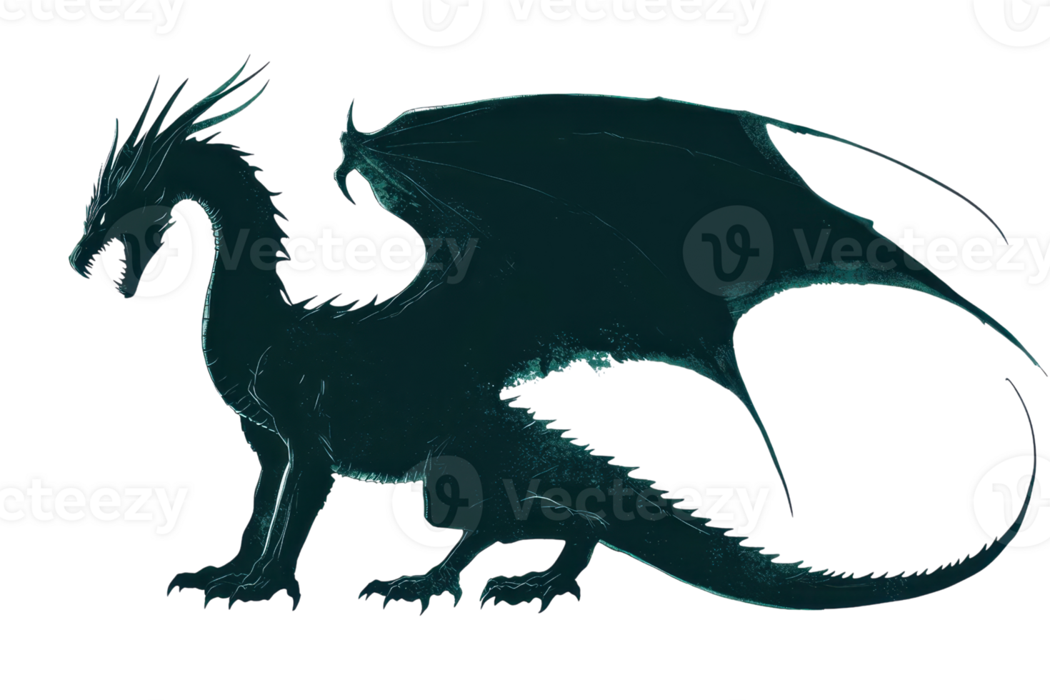 Silhouette of a mystic dragon with outstretched wings, conveying power and fantasy in a mystical setting, ideal for creative projects. png