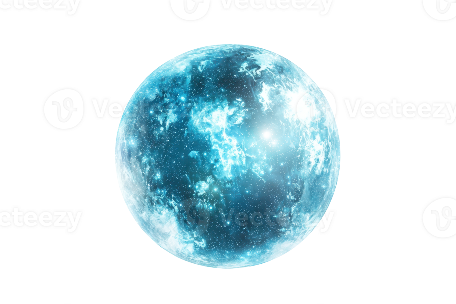 Striking blue sphere with luminous glow, resembling a celestial body, set against a dark background. Perfect for cosmic and abstract themes. png