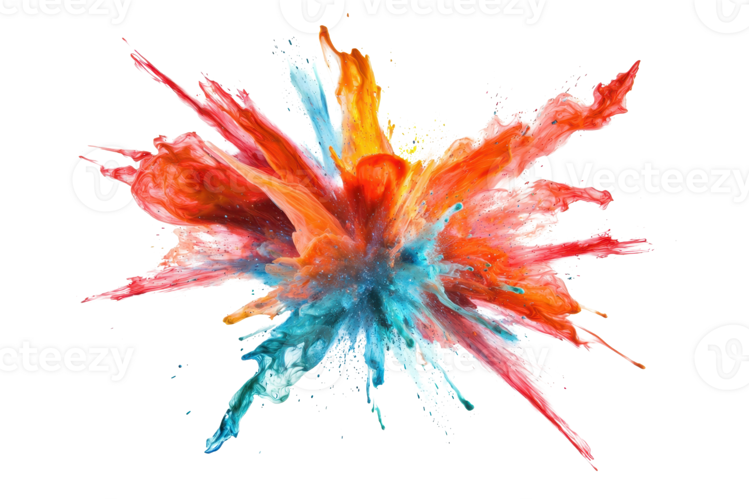 Vivid explosion of colorful paint splashes in mid-air, creating an artistic burst of vibrant hues. Perfect for creative and dynamic designs. png