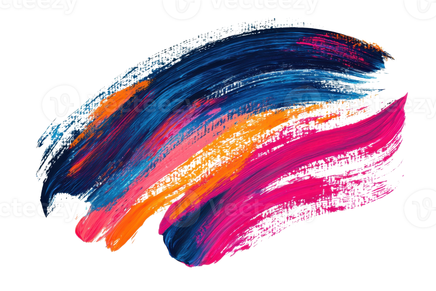 Vibrant abstract brush strokes of blue, orange, pink, and purple on a transparent background, showcasing dynamic artistic expression and color blending. png