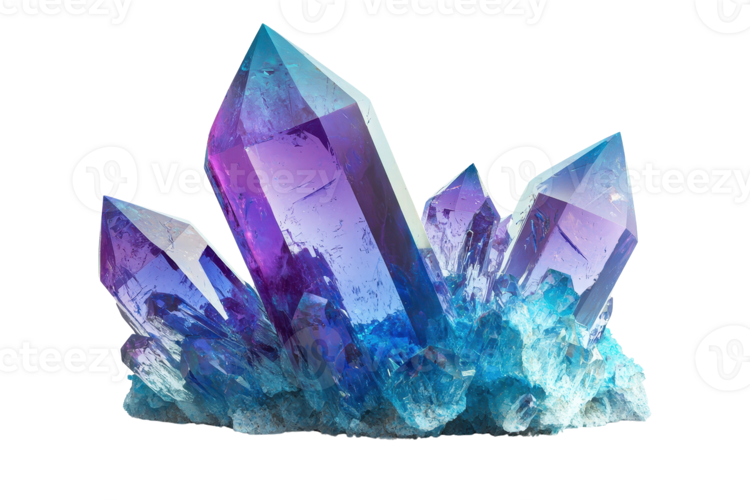 Stunning amethyst and blue crystal formation showcasing vibrant colors and shimmering facets, perfect for decor and mineral enthusiasts. png