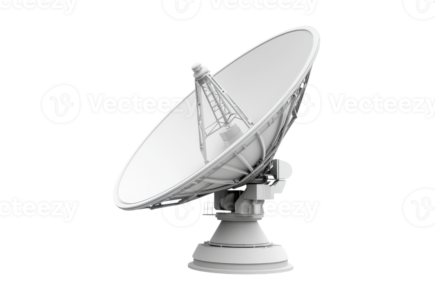 A white satellite dish isolated on a transparent background, showcasing technology and communication equipment for broadcasting and signal reception. png