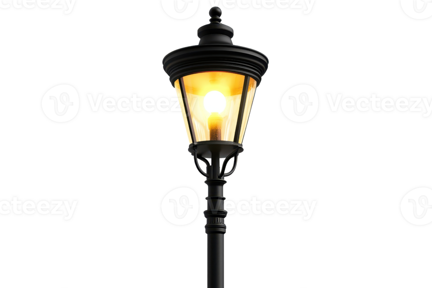 Classic street lamp post glowing warmly against a transparent background, evoking a sense of nostalgia and timeless elegance in urban settings. png