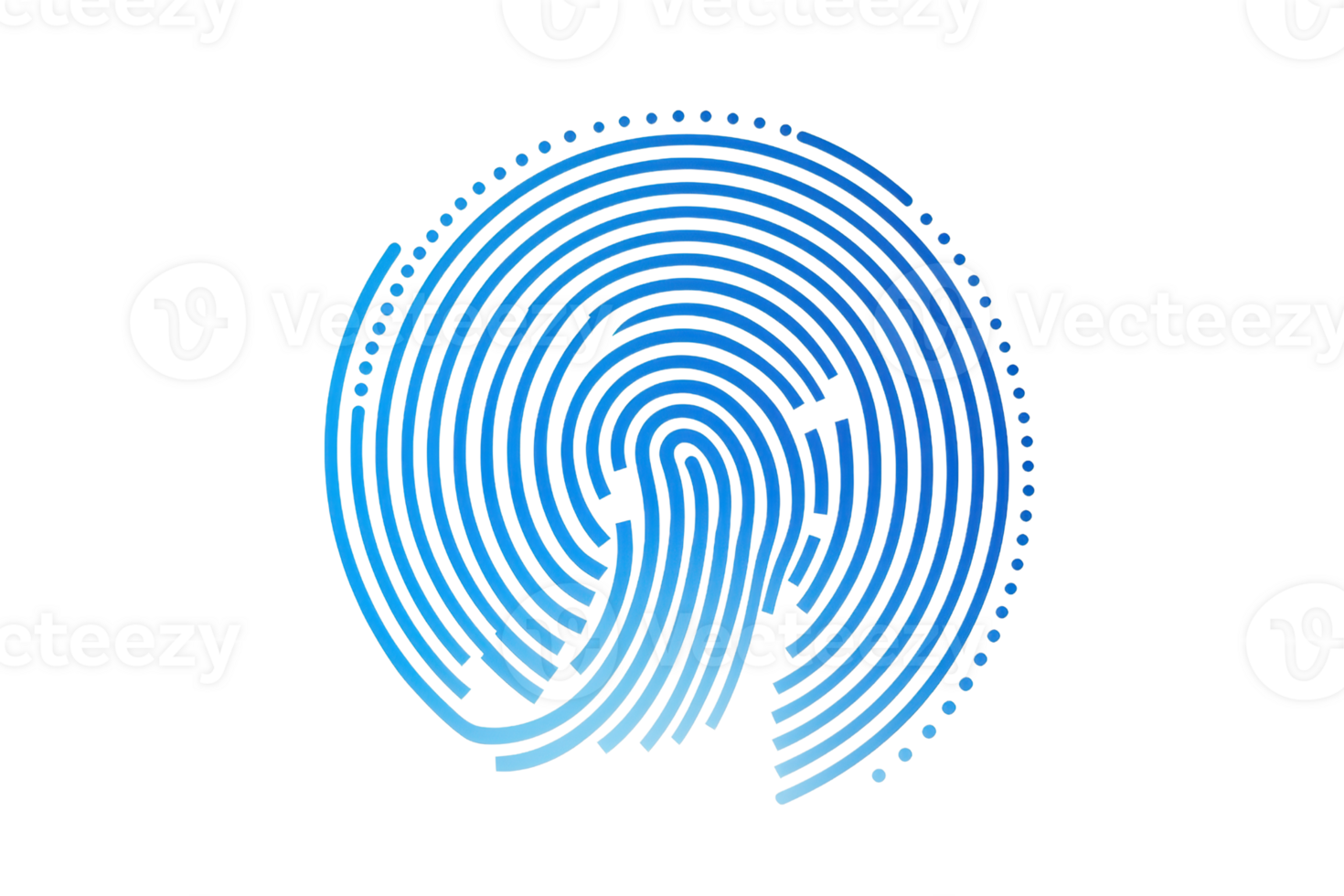 Abstract blue fingerprint silhouette on a transparent background, symbolizing identity, security, and biometric technology innovation. png