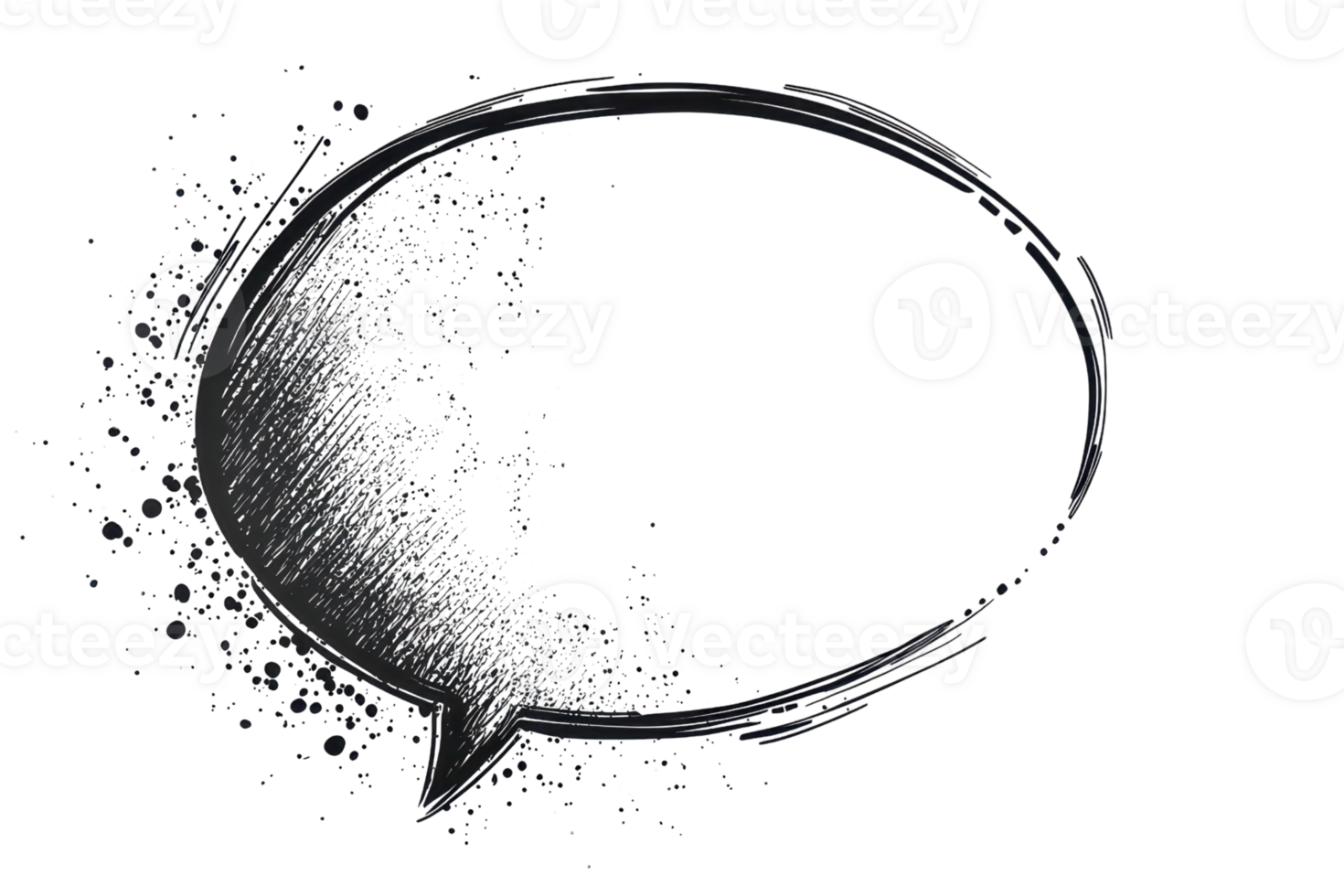 Abstract depiction of a speech bubble disintegrating into digital particles, symbolizing communication in the digital age. png