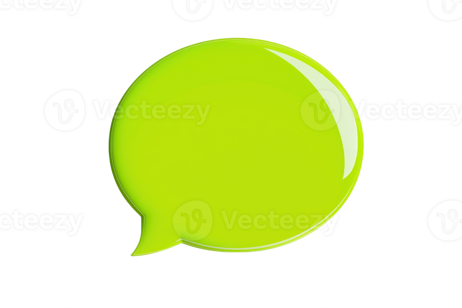 Bright green glossy speech bubble icon isolated on a transparent background, symbolizing communication, conversation, and digital messaging. png