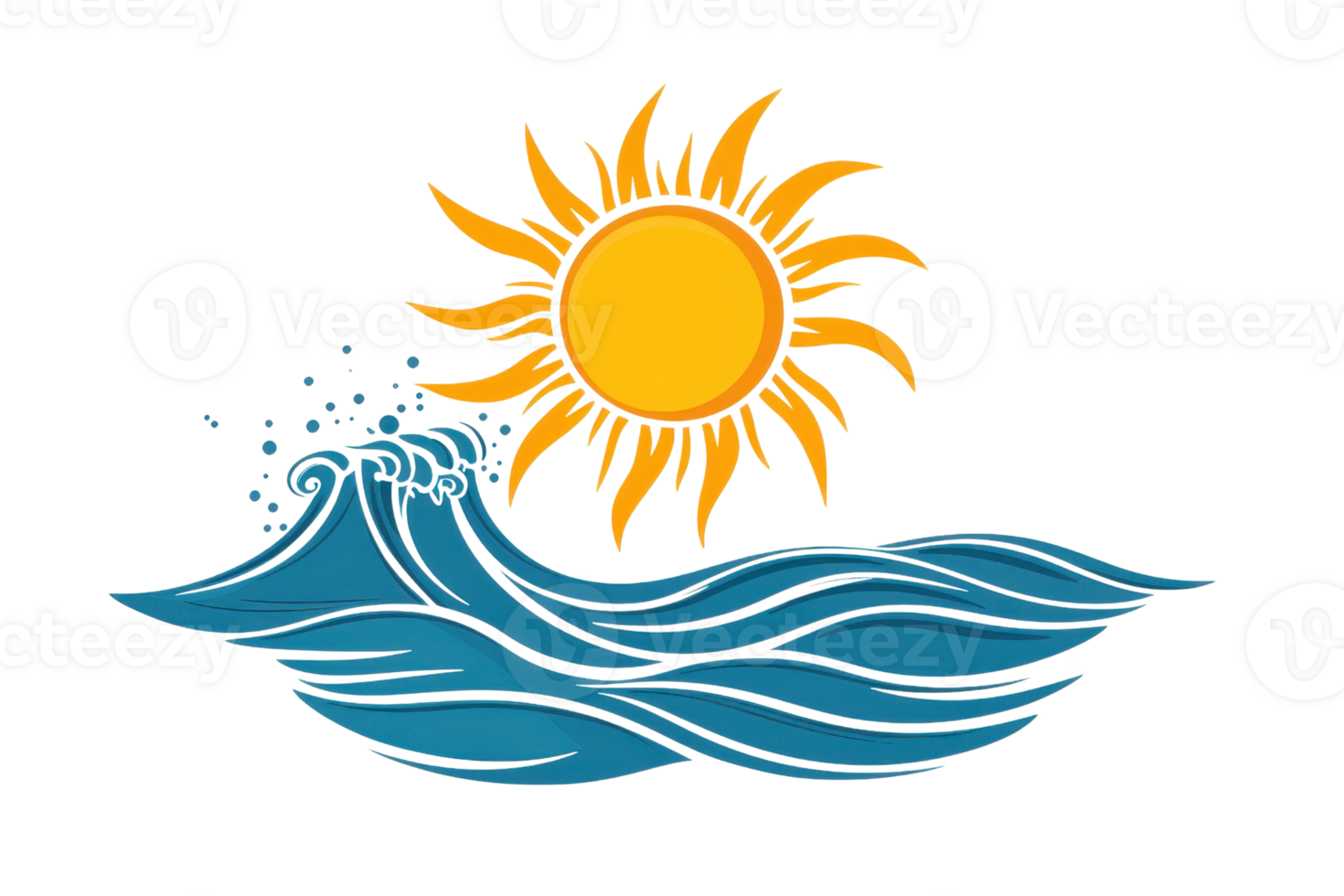 Bright sun shining over blue ocean waves, capturing a vibrant summer scene full of warmth, energy, and the essence of a tropical paradise. png